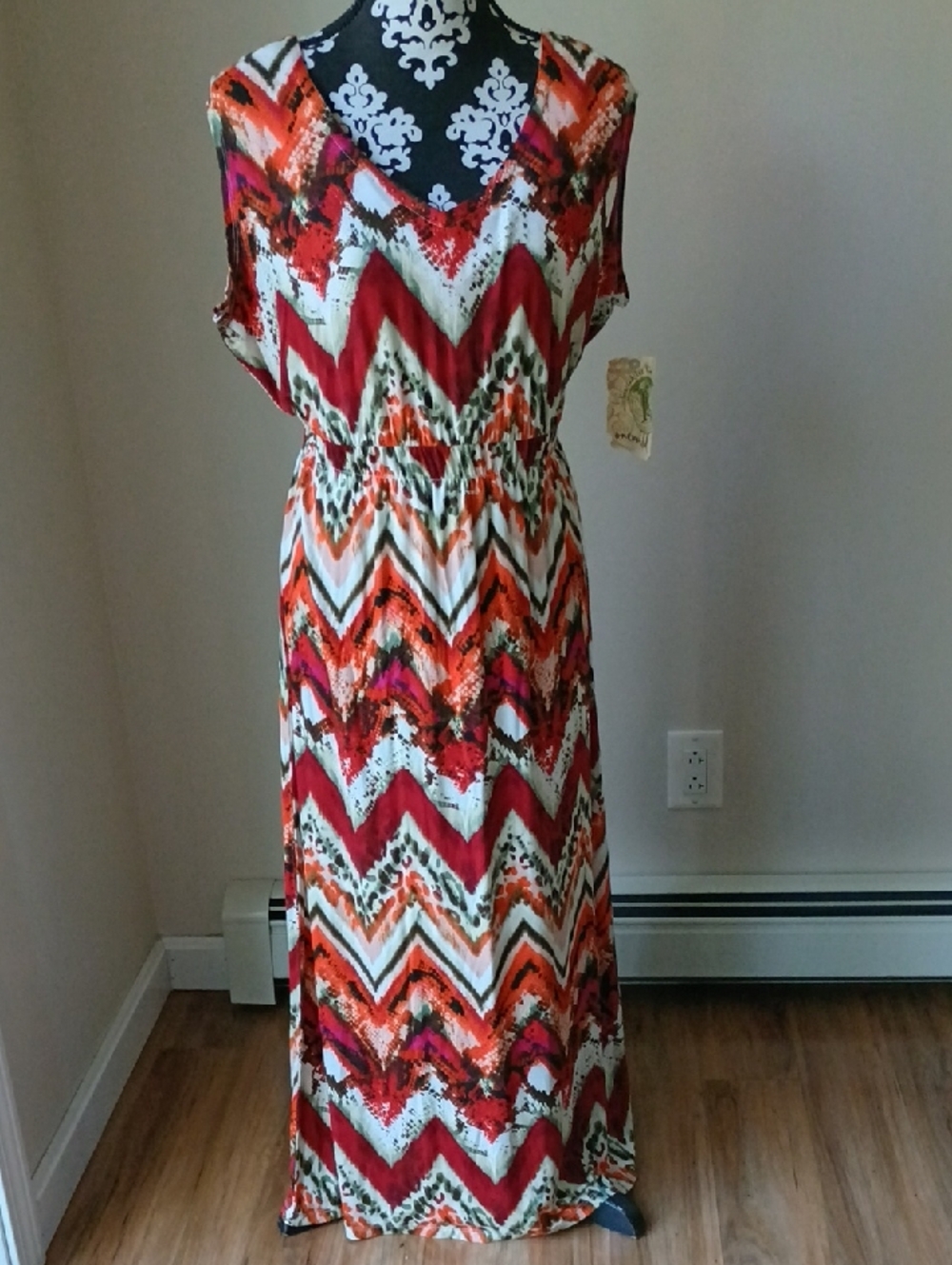 One World Chevron Print Maxi Dress in Red and Orange